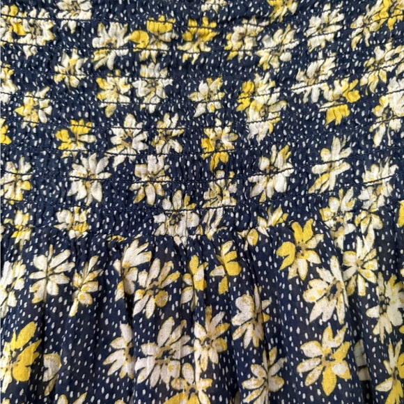 J. Jill Blue and Butter Yellow Floral Mini Double Layered Cotton Mini Skirt - Picture 3 of 11
